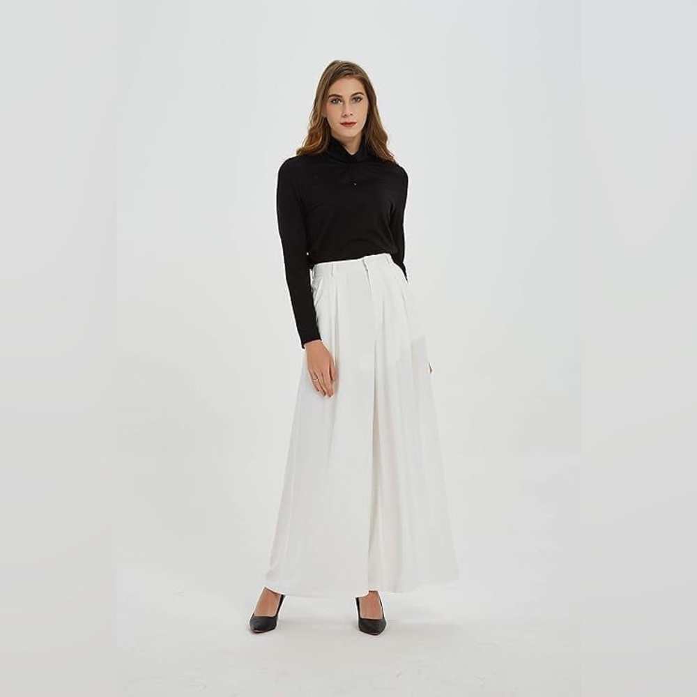 Tronjori Women’s High Waist Casual Wide-Leg Palazzo Pants White Size XS